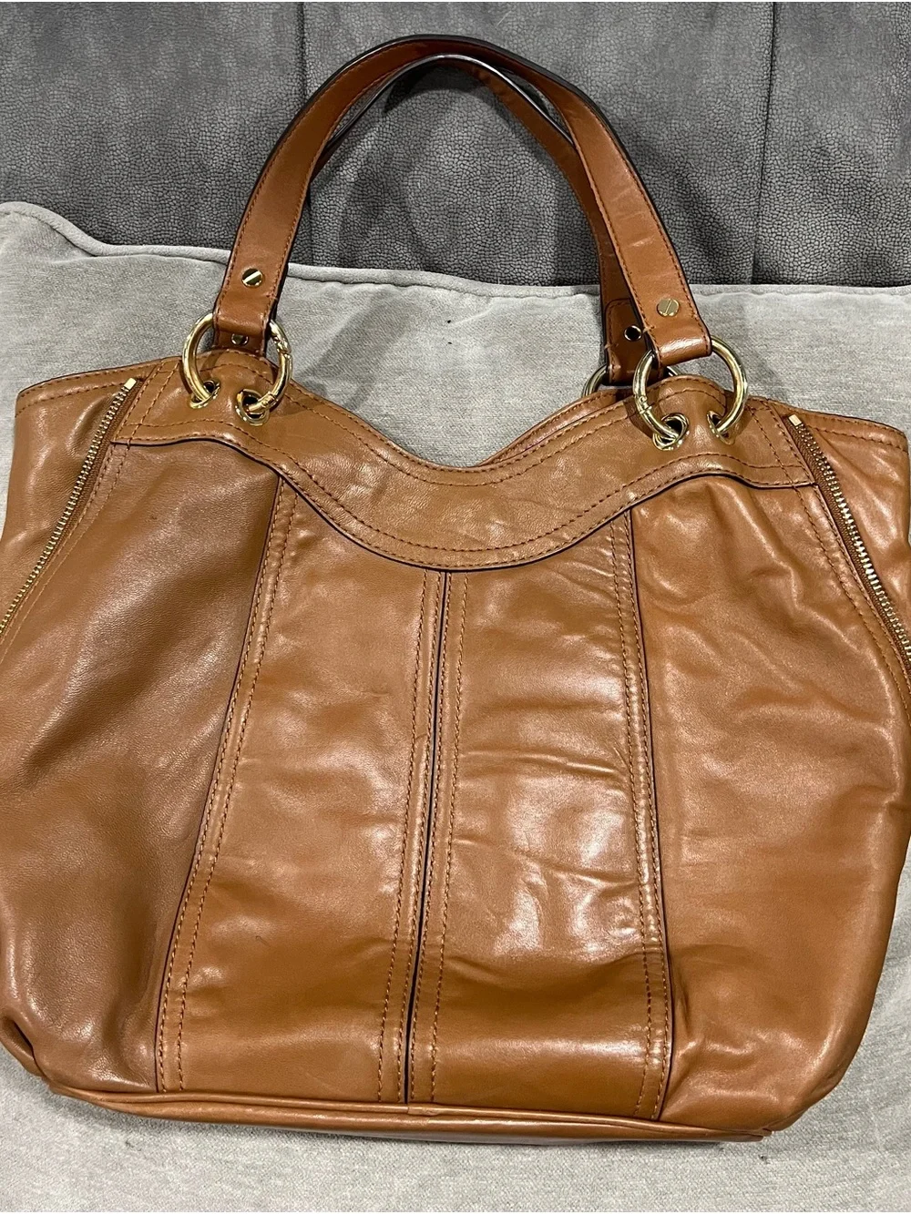 MICHAEL Michael Kors Cognac Brown soft Leather Hobo with Gold Hardware